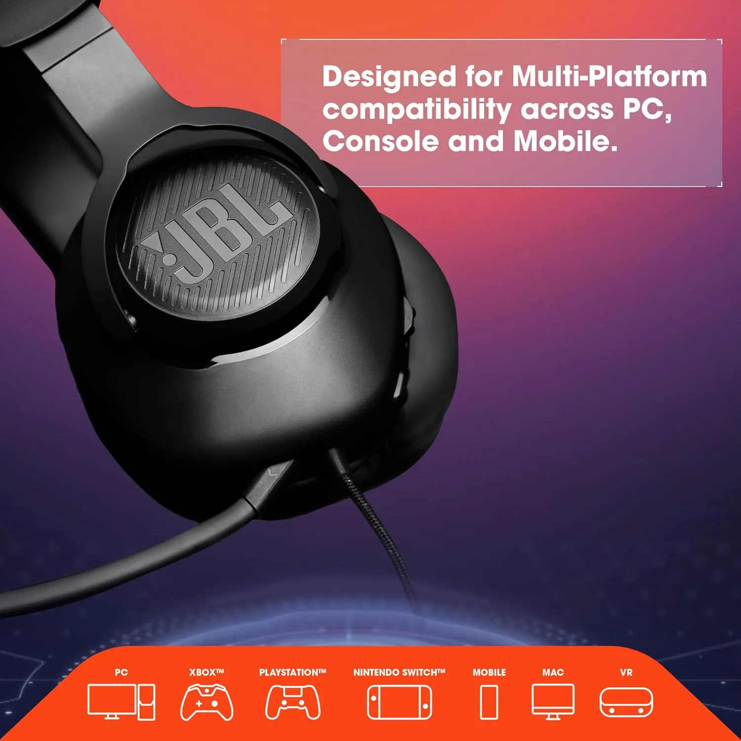 JBL Quantum 100 - Wired Over-Ear Gaming Headphones - White, Large