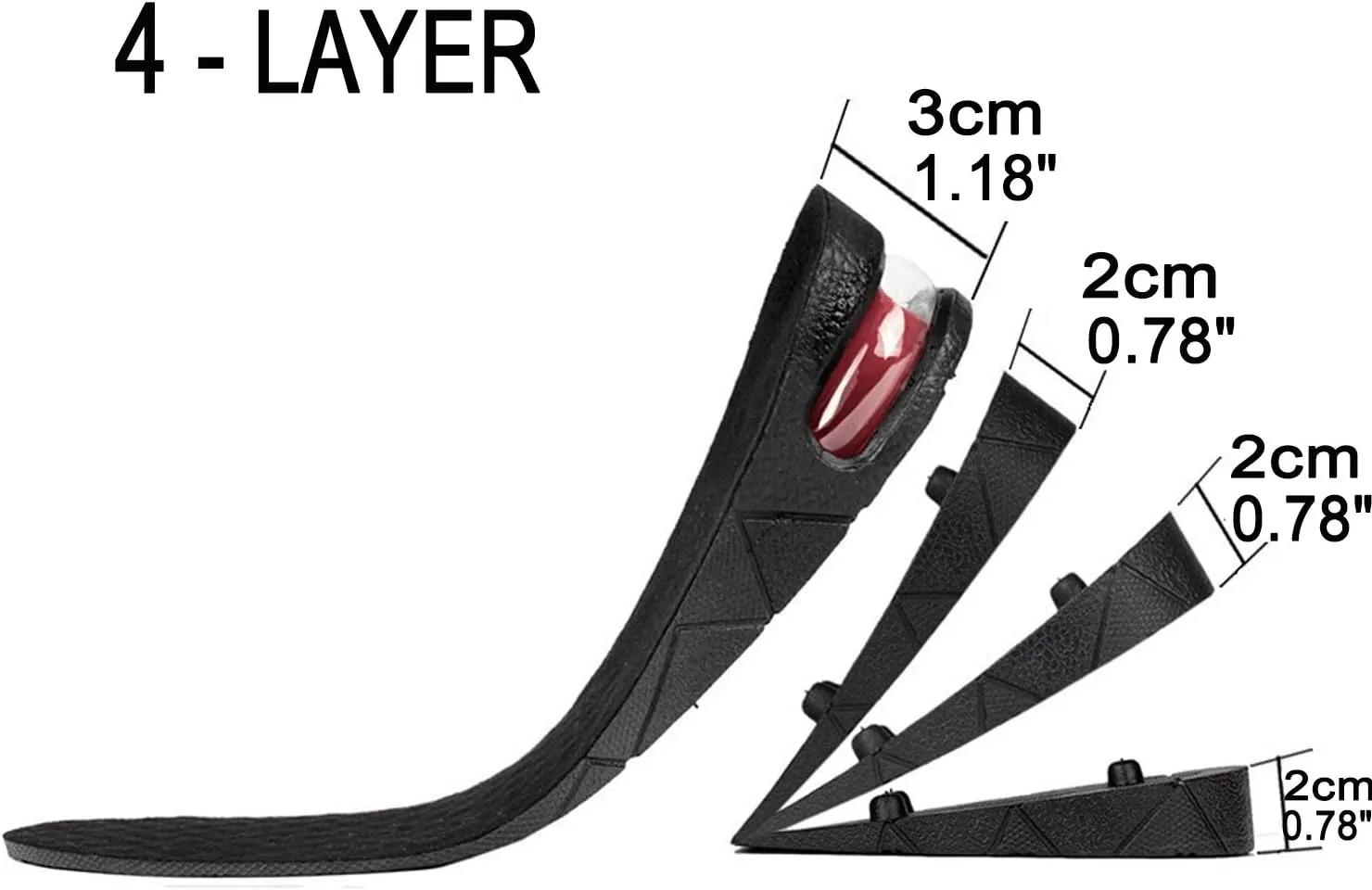 Lansian Height Increase Shoe Insoles for Men Women, 4-Layer 3.54 inch Shoe Lifts Pad Lift Kit Air Cushion Heel Inserts Breathable