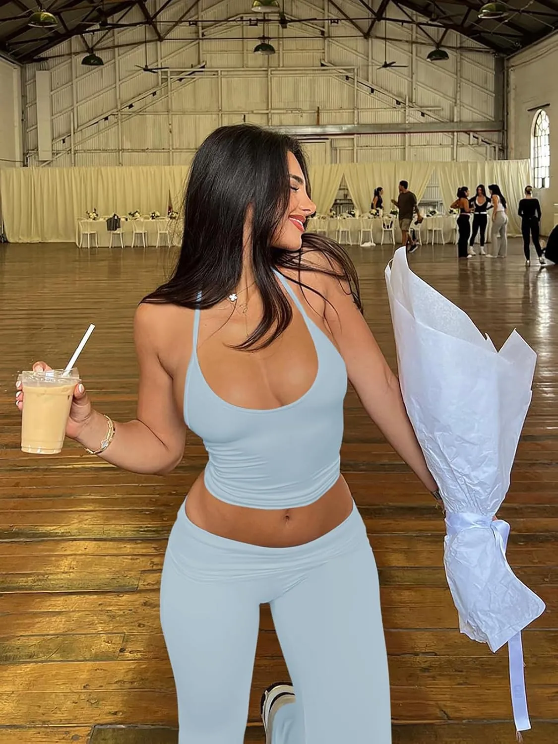 LASLULU Womens Sleeveless Halter Neck Workout Tops Adjustable Tie Camisole Backless Casual Basic Cami Gym Yoga Tank Tops