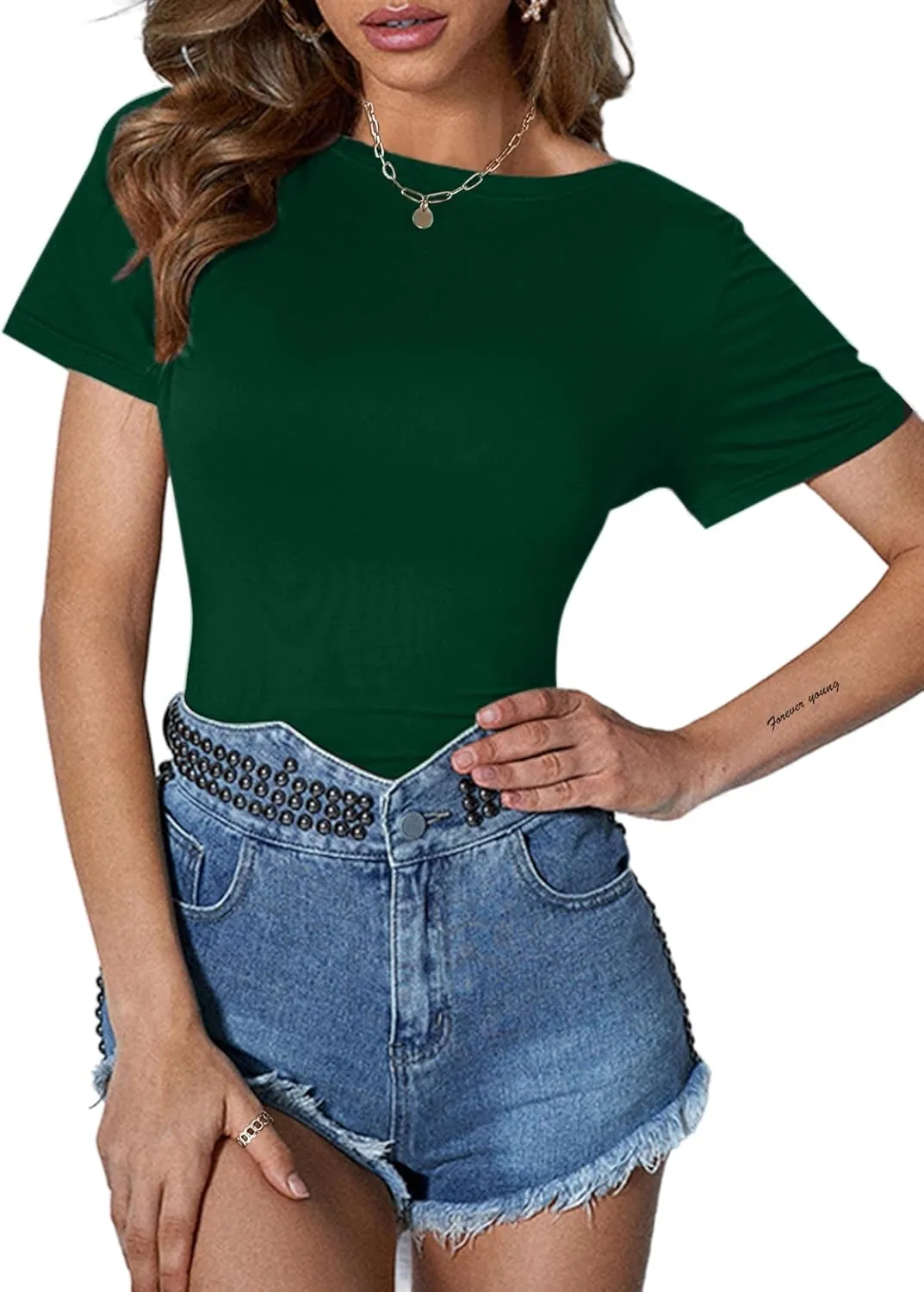 LilyCoco Backless Tops for Women Short Sleeve Sexy Crew Neck Tie Back Plain Shirt