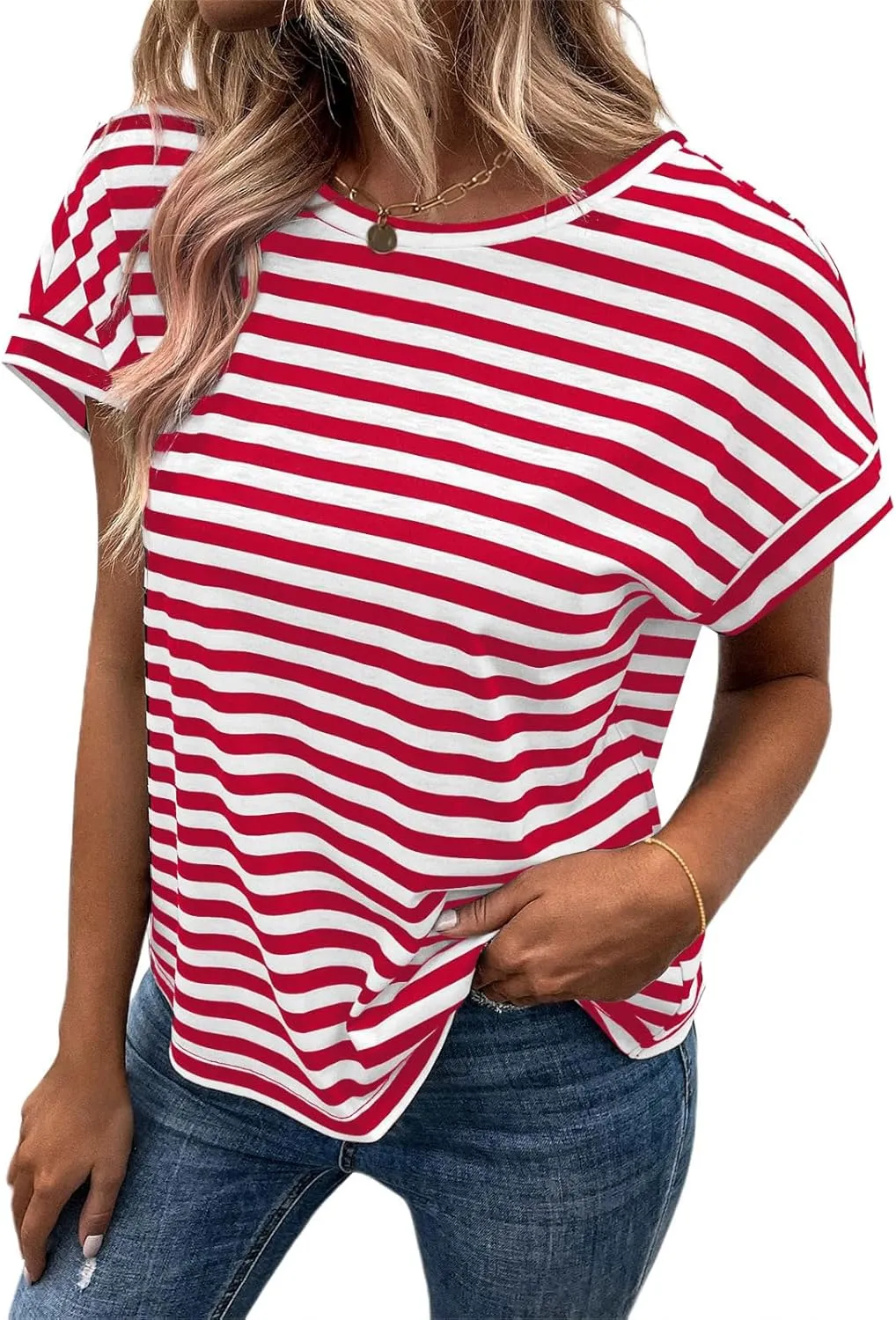 LilyCoco Womens Striped Open Back Tops Criss Cross Back Batwing Sleeve T Shirt