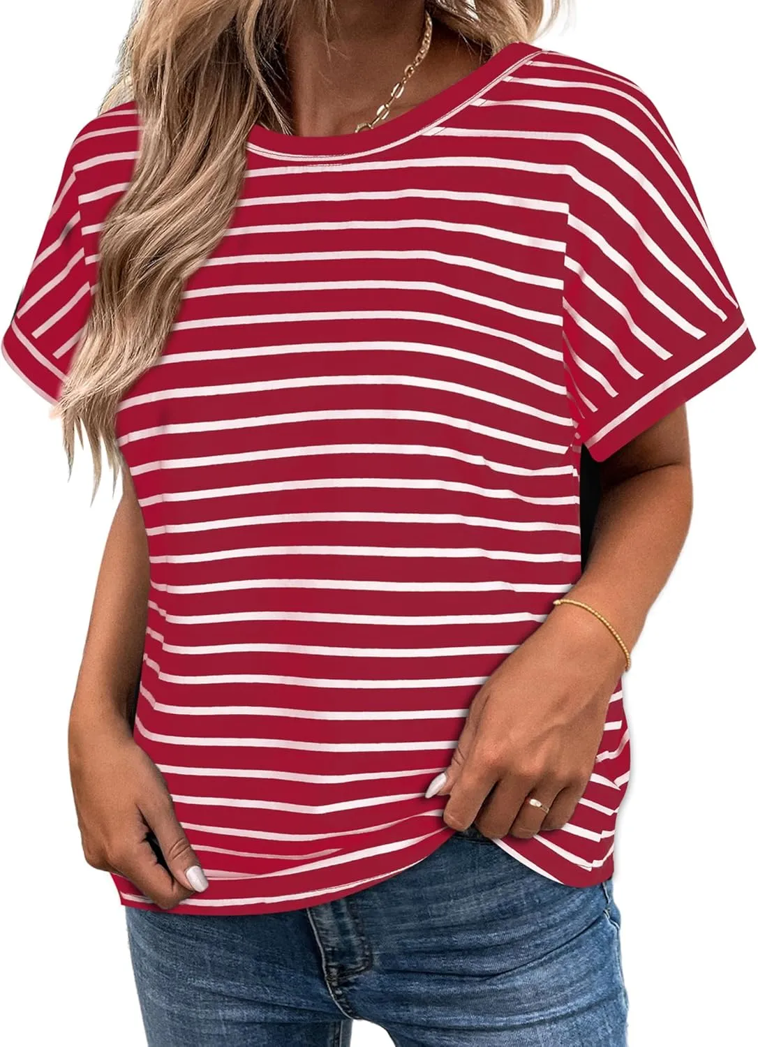 LilyCoco Womens Striped Open Back Tops Criss Cross Back Batwing Sleeve T Shirt
