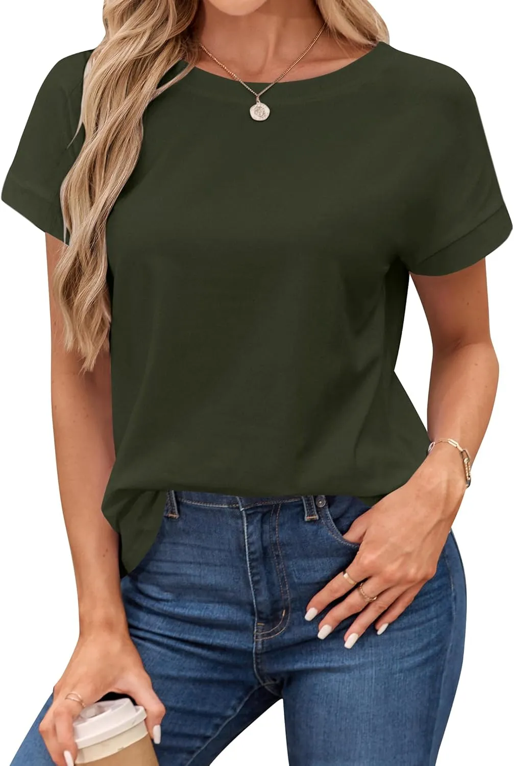 LilyCoco Women's Tie Dye Short Sleeve Shirt Criss Cross Back Tops Casual Loose Tee