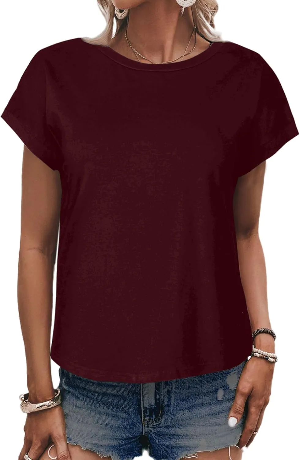 LilyCoco Women's Tie Dye Short Sleeve Shirt Criss Cross Back Tops Casual Loose Tee