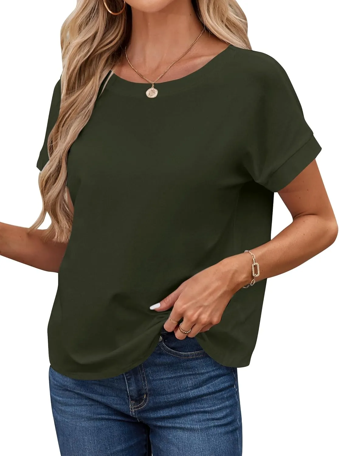 LilyCoco Women's Tie Dye Short Sleeve Shirt Criss Cross Back Tops Casual Loose Tee