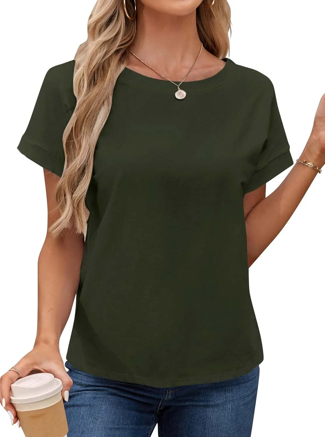 LilyCoco Women's Tie Dye Short Sleeve Shirt Criss Cross Back Tops Casual Loose Tee