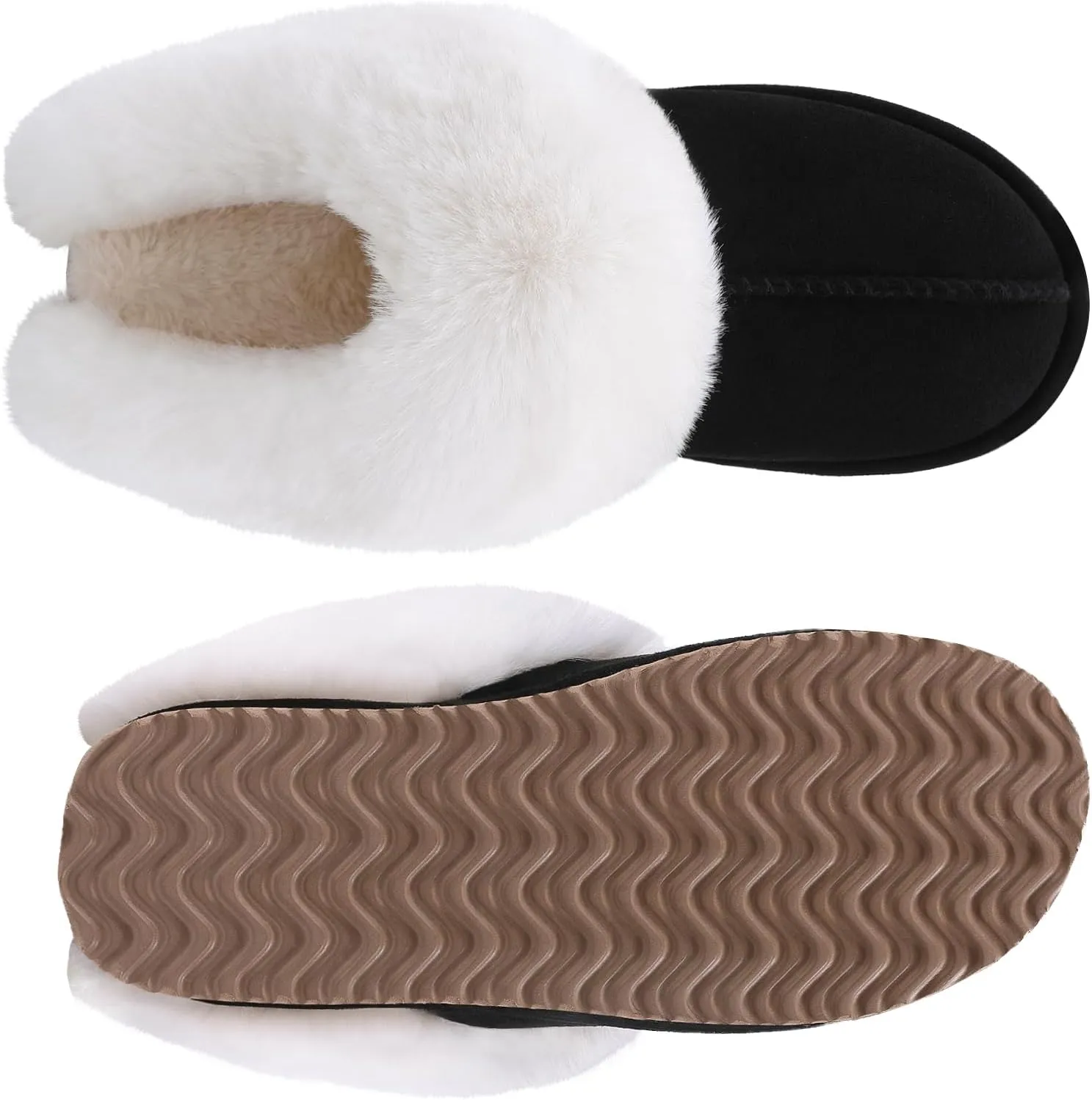 Litfun Fuzzy House Slippers for Women Fluffy Memory Foam Suede Slippers with Faux Fur Collar Indoor Outdoor