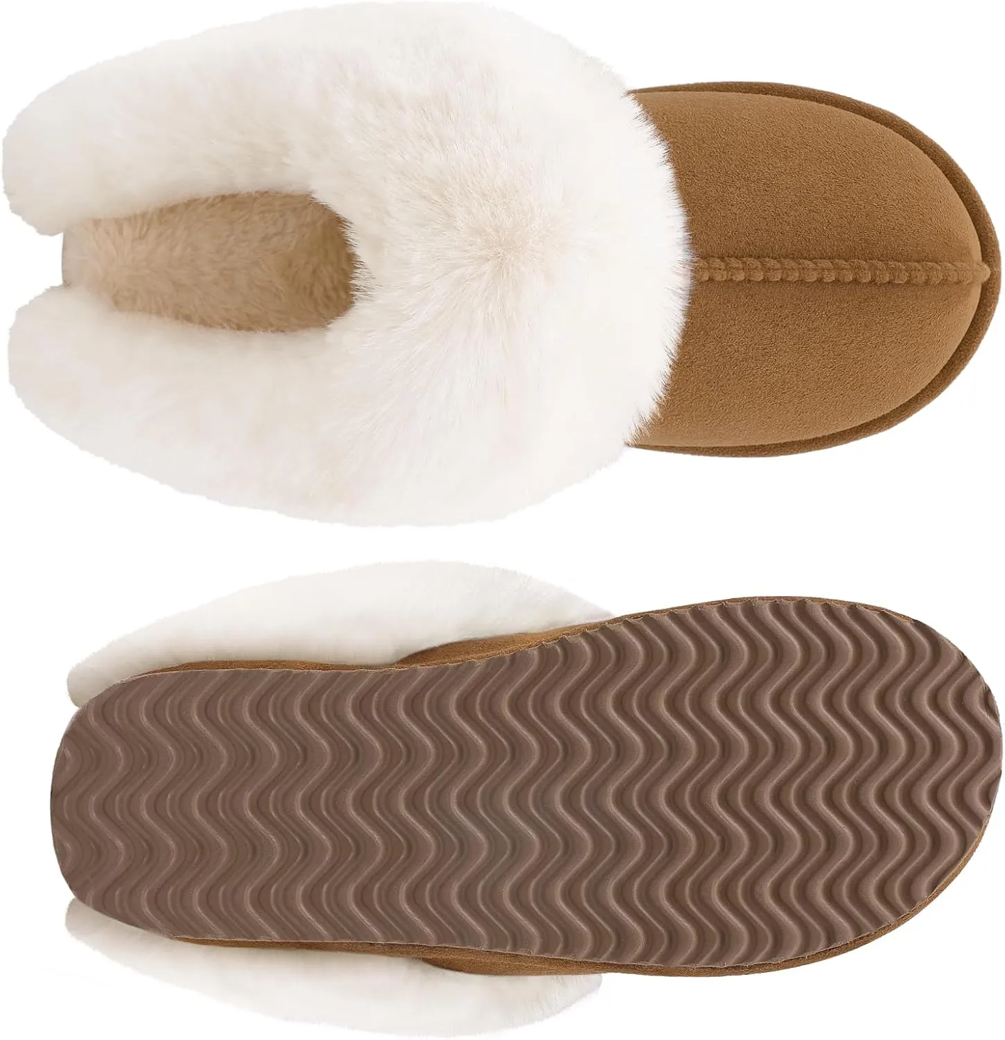Litfun Fuzzy House Slippers for Women Fluffy Memory Foam Suede Slippers with Faux Fur Collar Indoor Outdoor