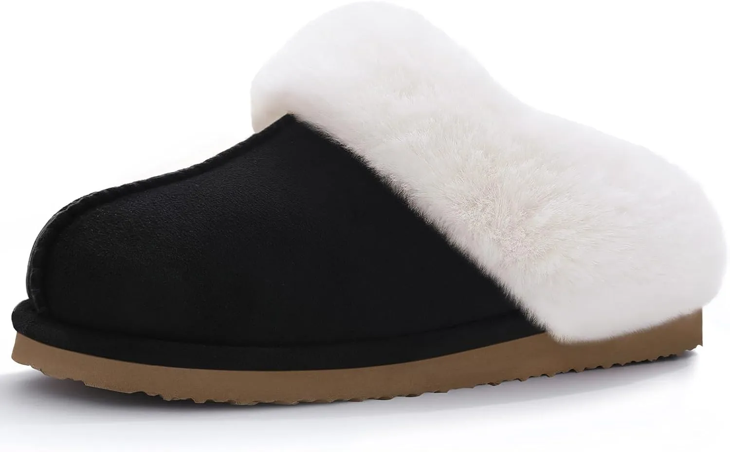 Litfun Fuzzy House Slippers for Women Fluffy Memory Foam Suede Slippers with Faux Fur Collar Indoor Outdoor