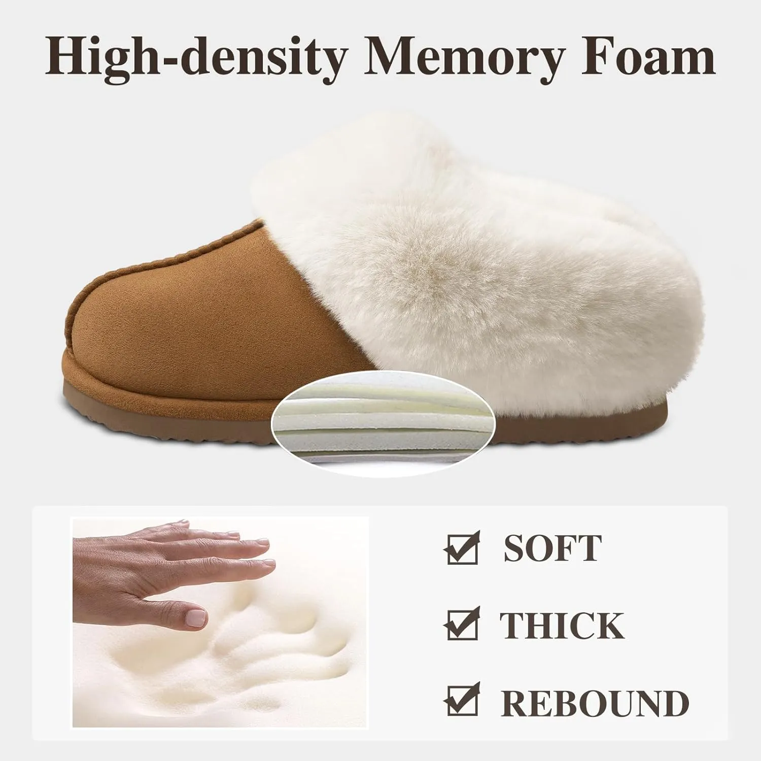 Litfun Fuzzy House Slippers for Women Fluffy Memory Foam Suede Slippers with Faux Fur Collar Indoor Outdoor