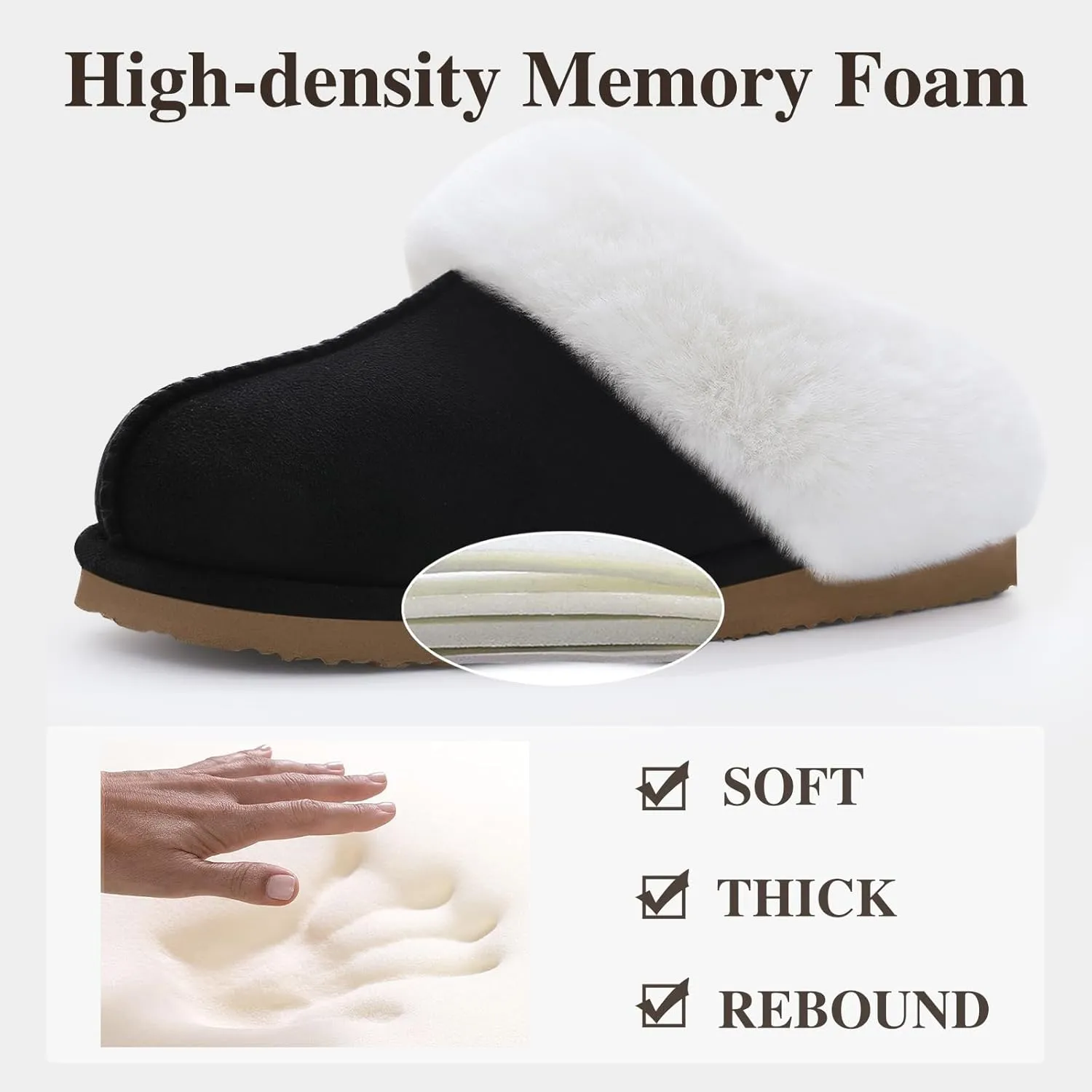 Litfun Fuzzy House Slippers for Women Fluffy Memory Foam Suede Slippers with Faux Fur Collar Indoor Outdoor