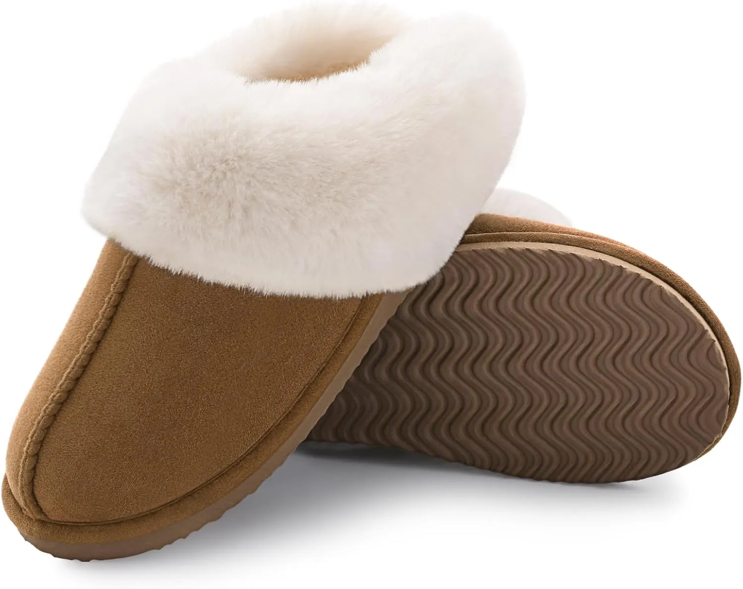Litfun Fuzzy House Slippers for Women Fluffy Memory Foam Suede Slippers with Faux Fur Collar Indoor Outdoor