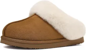 Litfun Fuzzy House Slippers for Women Fluffy Memory Foam Suede Slippers with Faux Fur Collar Indoor Outdoor