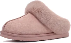 Litfun Fuzzy House Slippers for Women Fluffy Memory Foam Suede Slippers with Faux Fur Collar Indoor Outdoor