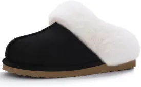 Litfun Fuzzy House Slippers for Women Fluffy Memory Foam Suede Slippers with Faux Fur Collar Indoor Outdoor