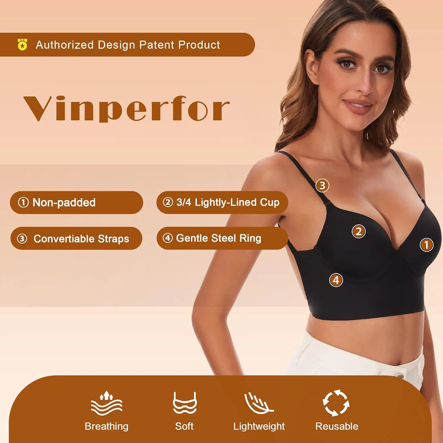 Low Back Bra for Women-Seamless Invisiable Backless Bras-Lightly Lined No Show Open Back Low Cut Bra Multiway Halter Bras
