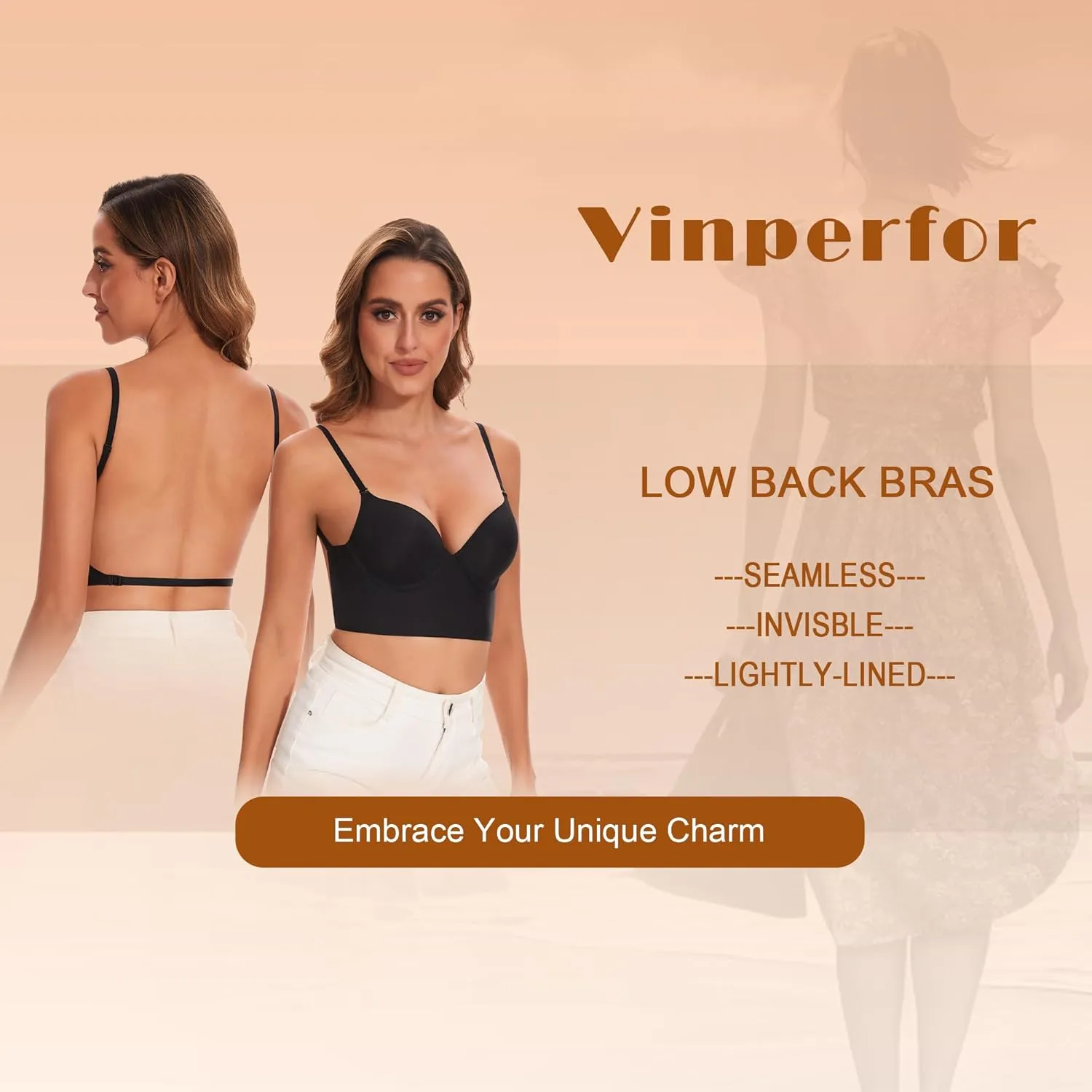 Low Back Bra for Women-Seamless Invisiable Backless Bras-Lightly Lined No Show Open Back Low Cut Bra Multiway Halter Bras
