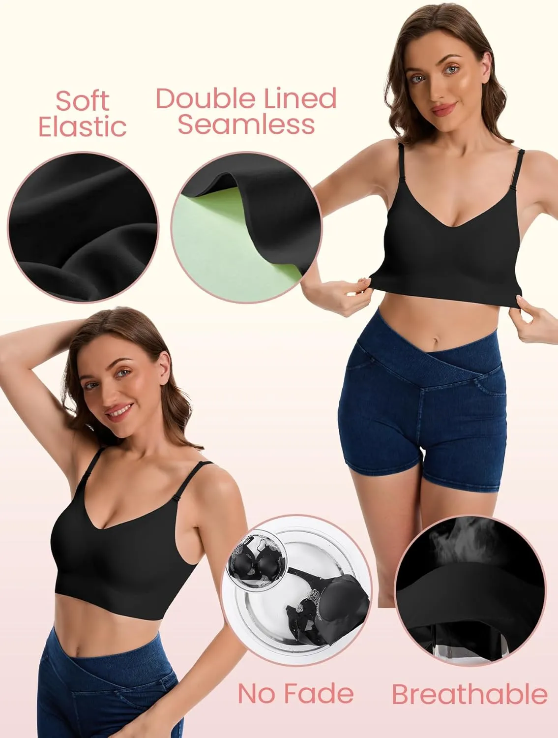 Low Back Bras for Women Seamless Multiway Bralette Removable Pads Open Back Wireless Bra for Backless Dress