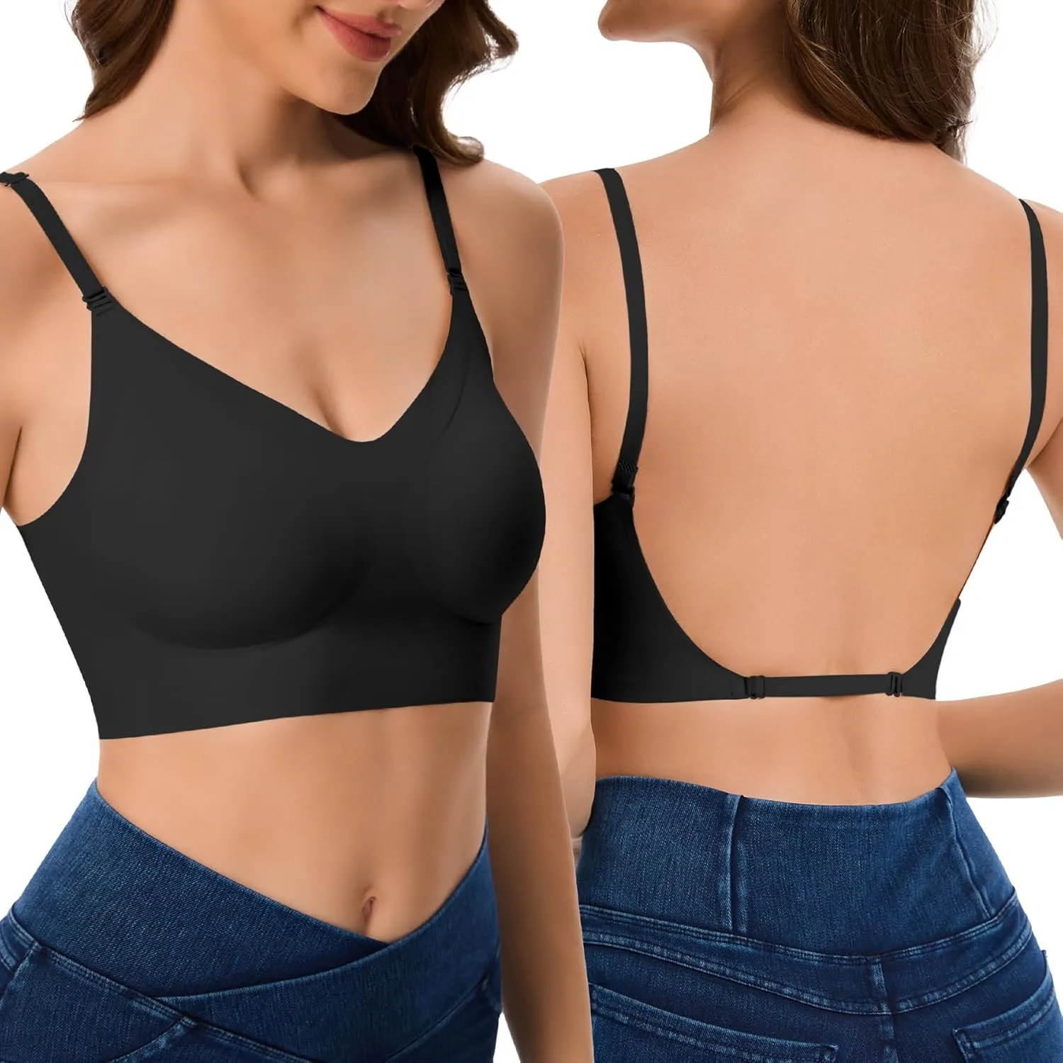 Low Back Bras for Women Seamless Multiway Bralette Removable Pads Open Back Wireless Bra for Backless Dress