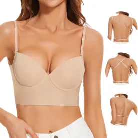 Low Back Bras for Women, Seamless Underwire Invisible Backless Bra, Multi-Way Convertible Straps Low Cut Bras Halter Bra
