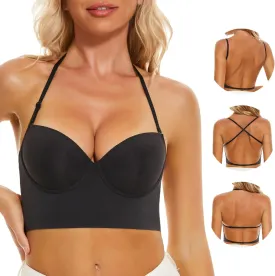 Low Back Bras for Women, Seamless Underwire Invisible Backless Bra, Multi-Way Convertible Straps Low Cut Bras Halter Bra