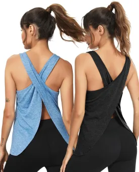 LYHNMW Open Back Workout Top Backless Yoga Shirts Tie Back Workout Tank Activewear Shirts Exercise Yoga Tank Tops (1-3Pack)