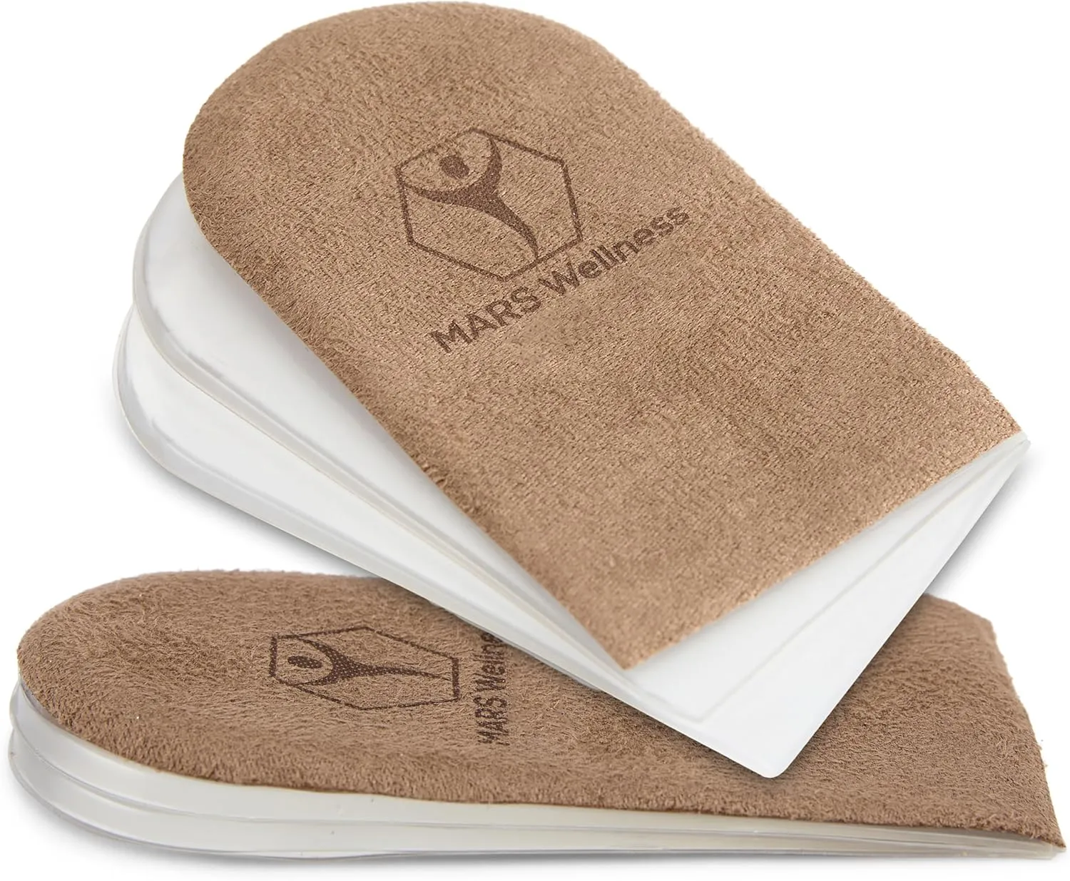 Mars Wellness Gel Heel Lift - 3 Layers, 1/8" per Layer, Adjustable Height - Soft Suede Top Heel Cups for Heel Pain Relief - Shoe Lifts Men, Heel Lifts for Women and Men - Large