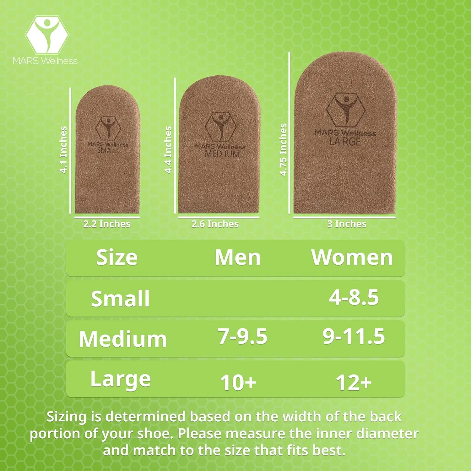 Mars Wellness Gel Heel Lift - 3 Layers, 1/8" per Layer, Adjustable Height - Soft Suede Top Heel Cups for Heel Pain Relief - Shoe Lifts Men, Heel Lifts for Women and Men - Large
