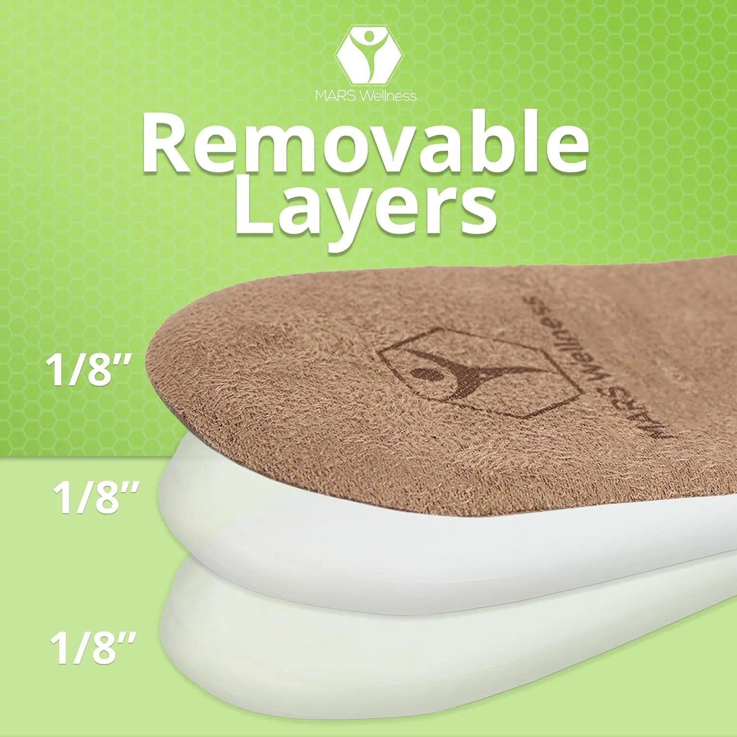 Mars Wellness Gel Heel Lift - 3 Layers, 1/8" per Layer, Adjustable Height - Soft Suede Top Heel Cups for Heel Pain Relief - Shoe Lifts Men, Heel Lifts for Women and Men - Large