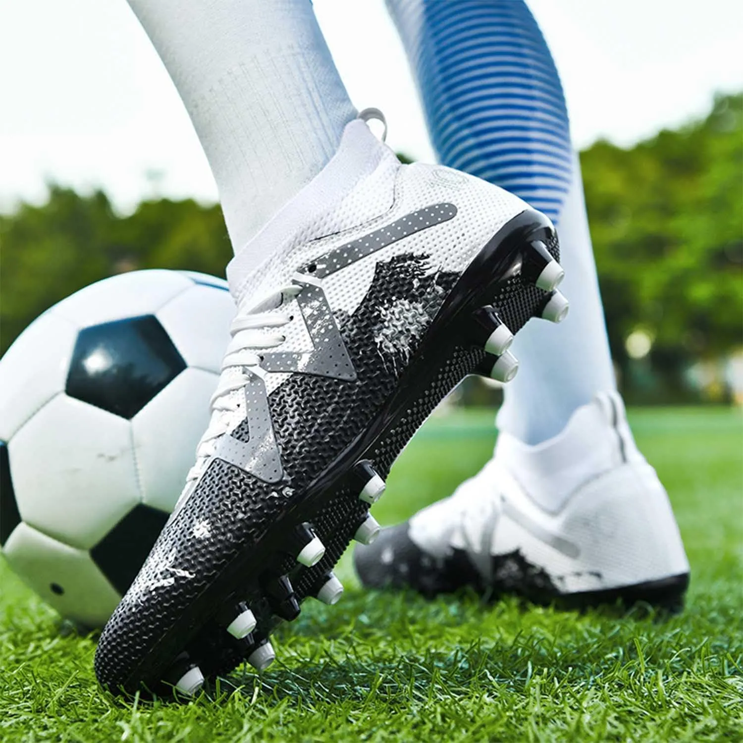 MEBAMY Kids Soccer Cleats Spikes Indoor: Comfortable High Ankle AG Youth Football Cleats Training Sneaker