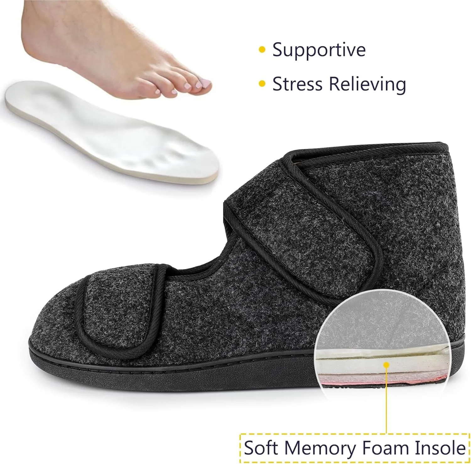 Men's Memory Foam Diabetic Slippers Comfortable Breathable Arthritis Edema Swollen House Shoes Adjustable Indoor/Outdoor Slip On Slippers