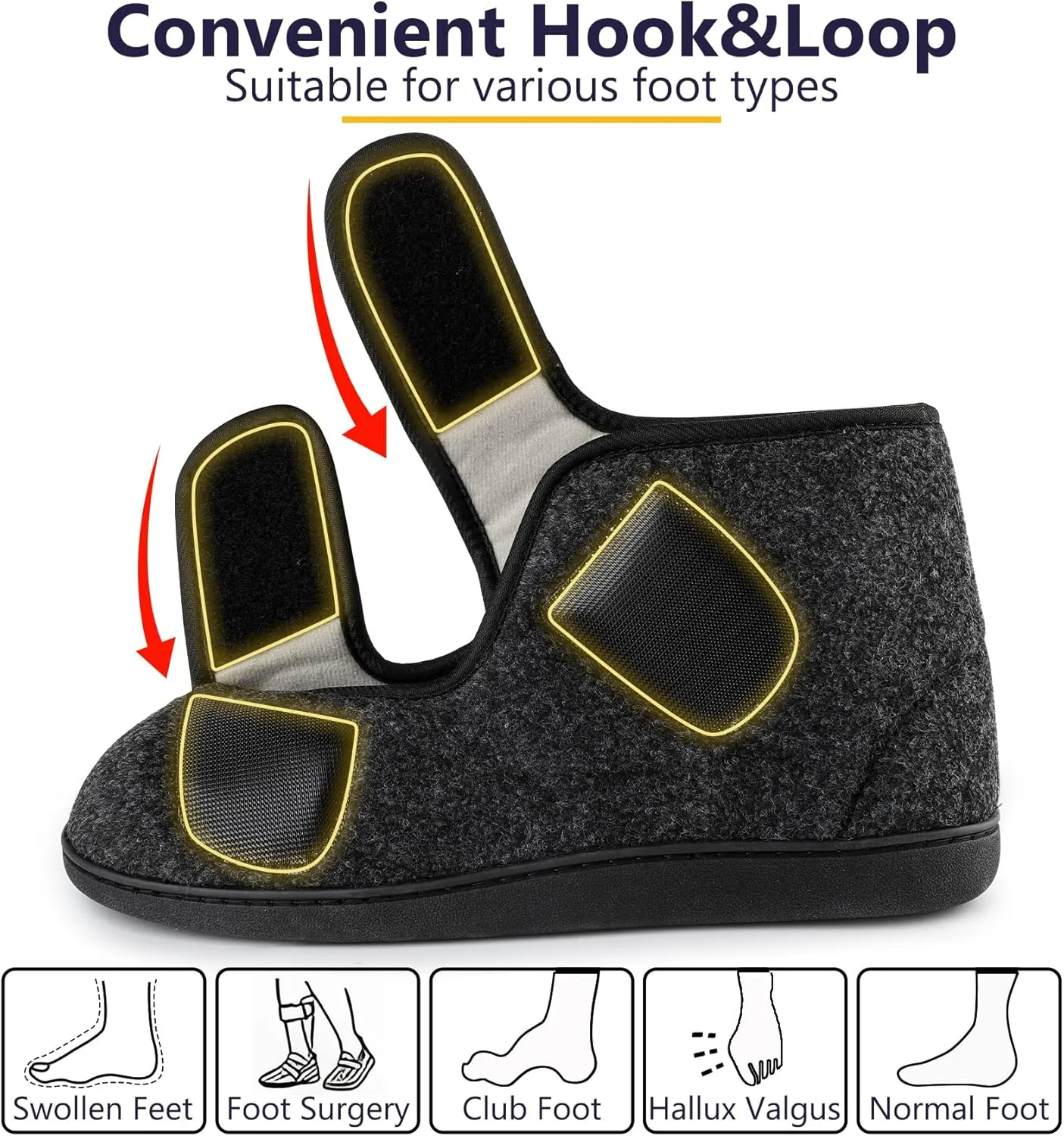Men's Memory Foam Diabetic Slippers Comfortable Breathable Arthritis Edema Swollen House Shoes Adjustable Indoor/Outdoor Slip On Slippers
