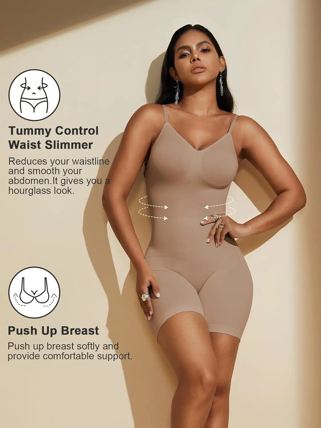 PAUKEE Women's Backless Shapewear Bodysuit Tummy control Shorts Seamless Body Shaper Sleeveless Jumpsuits Tops