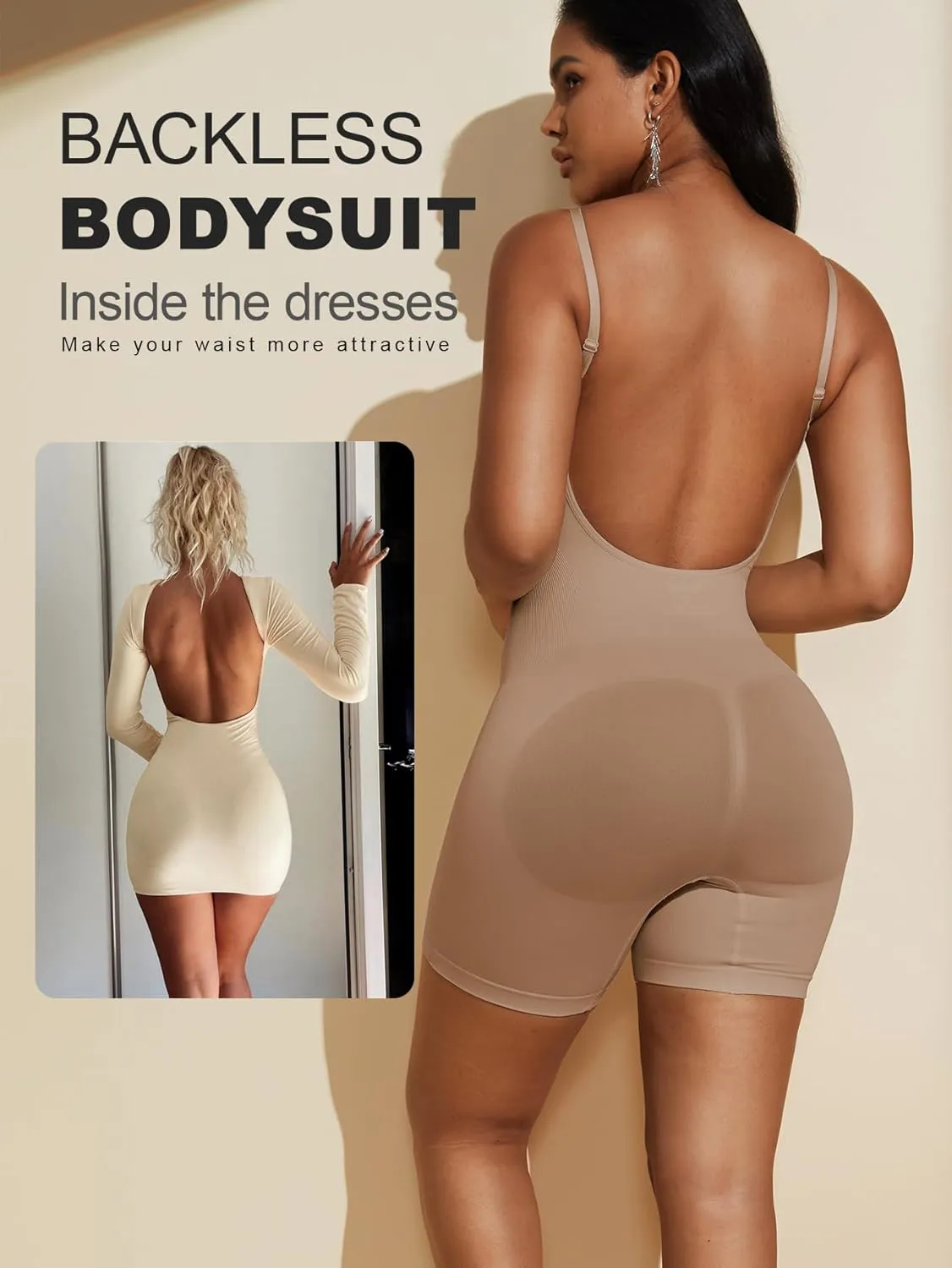 PAUKEE Women's Backless Shapewear Bodysuit Tummy control Shorts Seamless Body Shaper Sleeveless Jumpsuits Tops