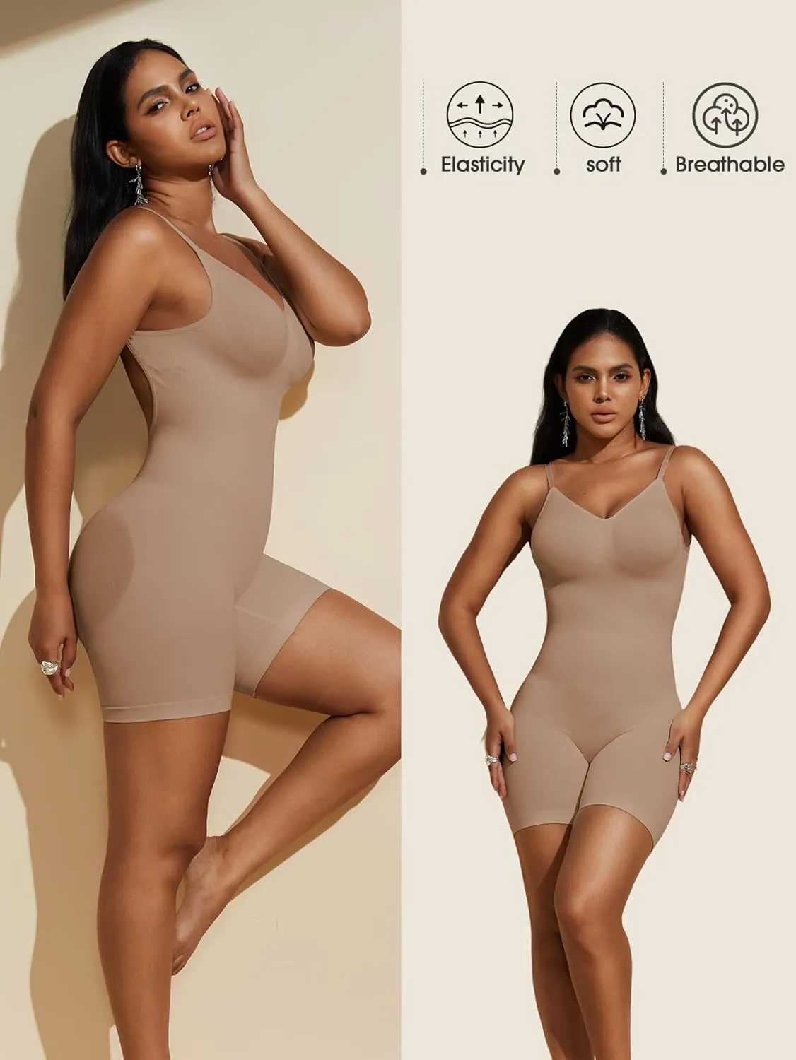 PAUKEE Women's Backless Shapewear Bodysuit Tummy control Shorts Seamless Body Shaper Sleeveless Jumpsuits Tops