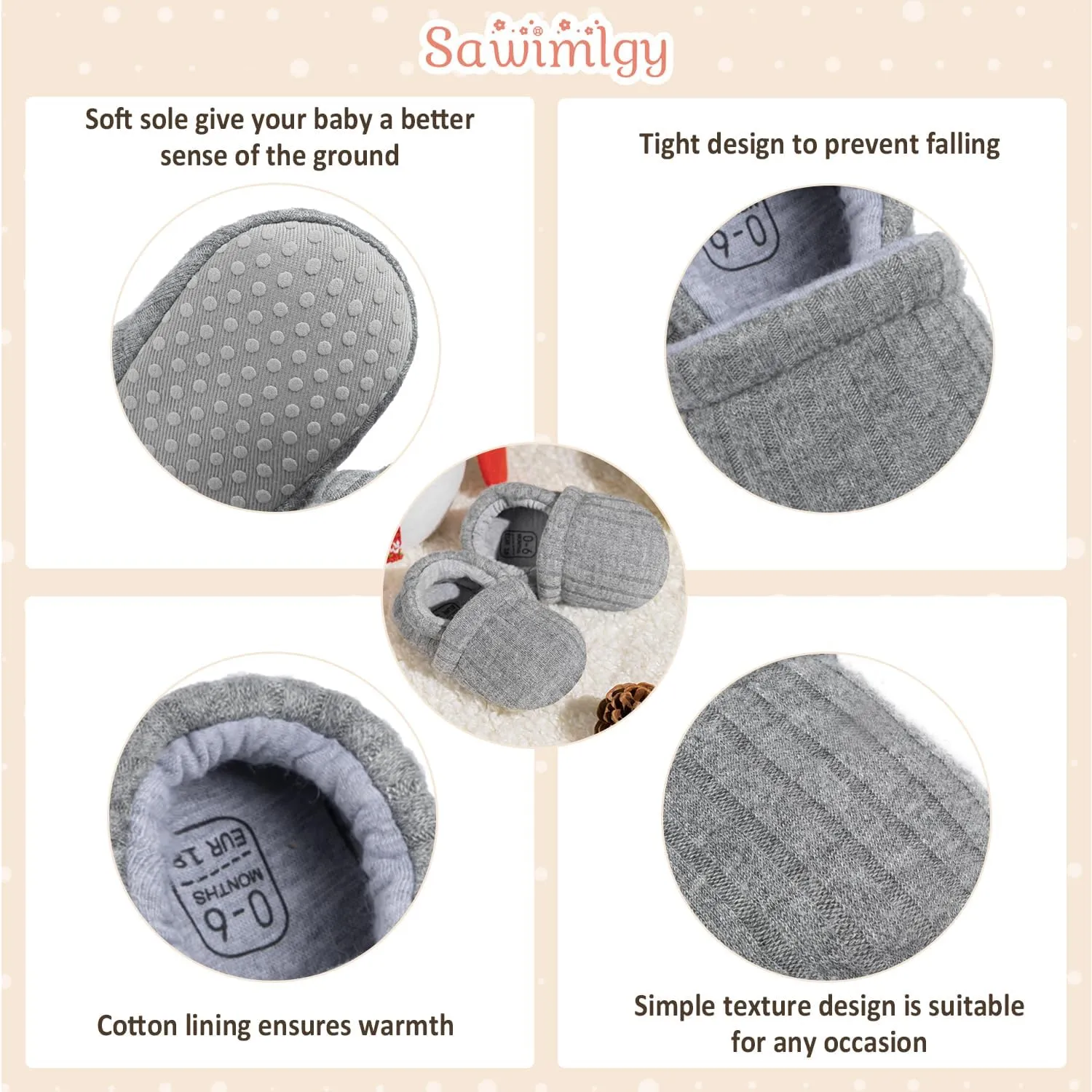 Sawimlgy Newborn Infant Baby Boys Girls Cute Cartoon Slipper Soft Non Skid Sole Slip On House Animal Indoor Sock Shoes Crib Moccasins for New Walkers