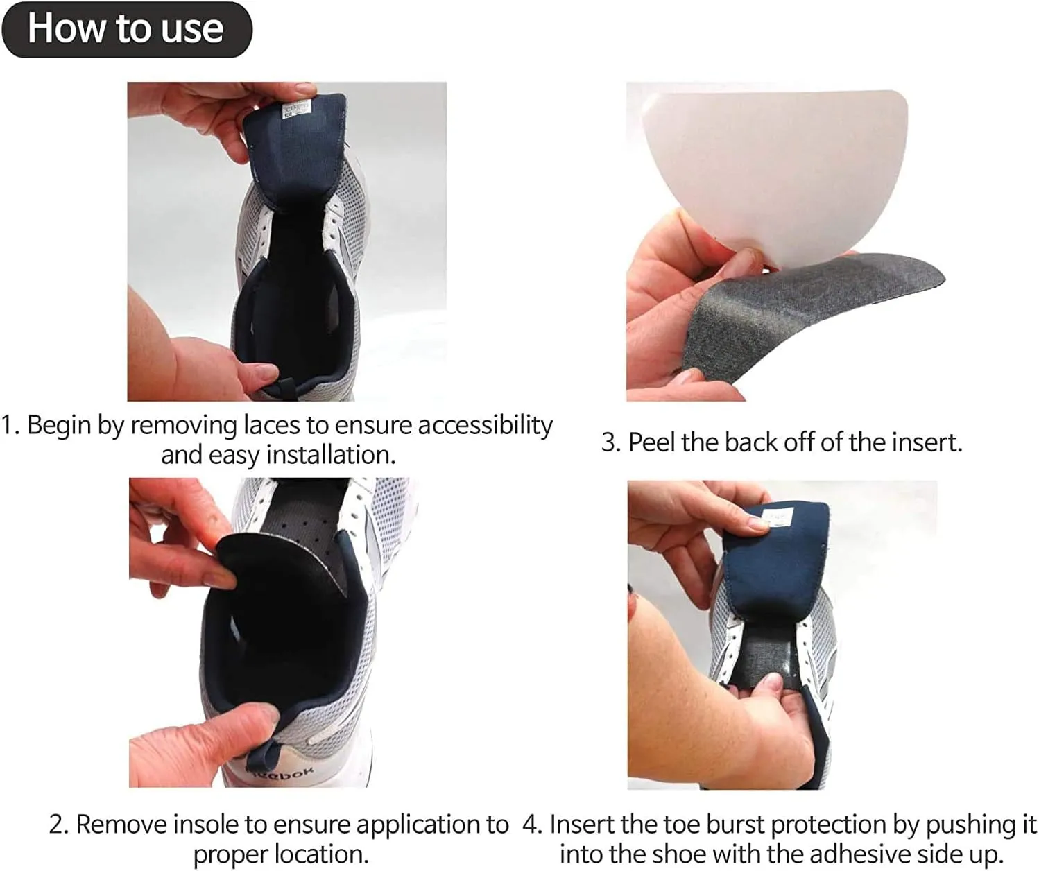 Shoe Toebox Toeburst Blowout Hole Prevention Insert/Patch (Black)