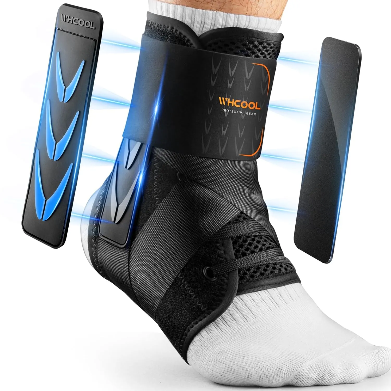 Slim-Fit Ankle Brace for Sprained Ankle, Quick Lace Up Ankle Support for Women Men With 2 Auto-Shaped Pads, Air Fabric Cool Ankle Stabilizer for Injury Recover, Running,Sports, M(12-13)