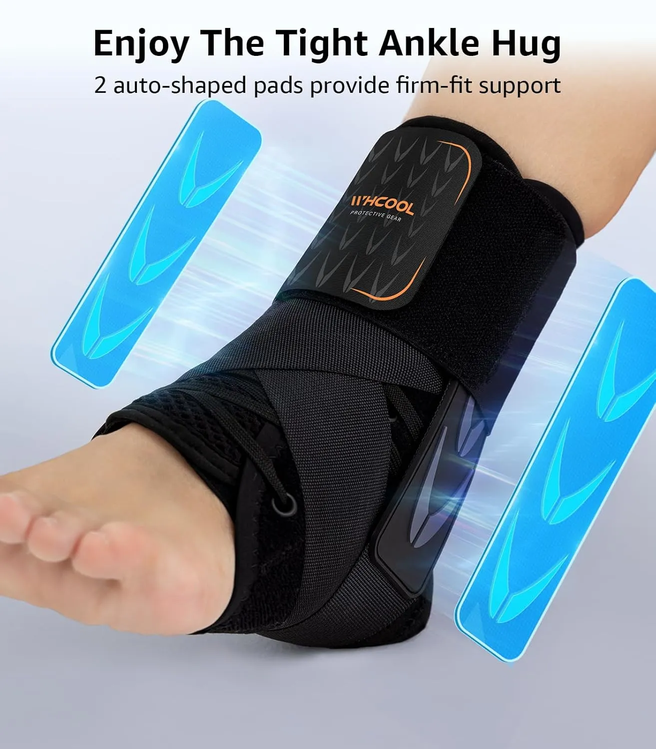 Slim-Fit Ankle Brace for Sprained Ankle, Quick Lace Up Ankle Support for Women Men With 2 Auto-Shaped Pads, Air Fabric Cool Ankle Stabilizer for Injury Recover, Running,Sports, M(12-13)