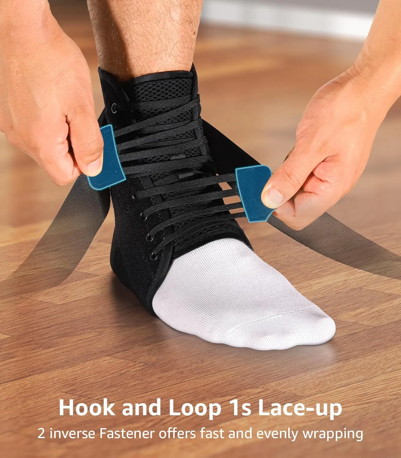 Slim-Fit Ankle Brace for Sprained Ankle, Quick Lace Up Ankle Support for Women Men With 2 Auto-Shaped Pads, Air Fabric Cool Ankle Stabilizer for Injury Recover, Running,Sports, M(12-13)