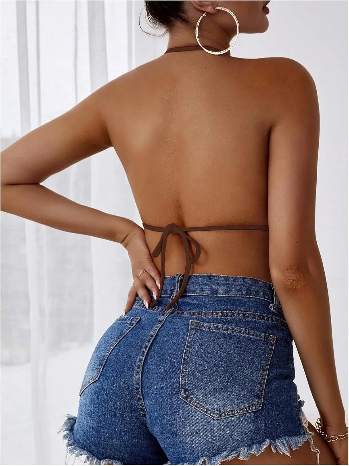 SOLY HUX Women's Open Back Tops Split Front Halter Tie Backless Sleeveless Sexy Top