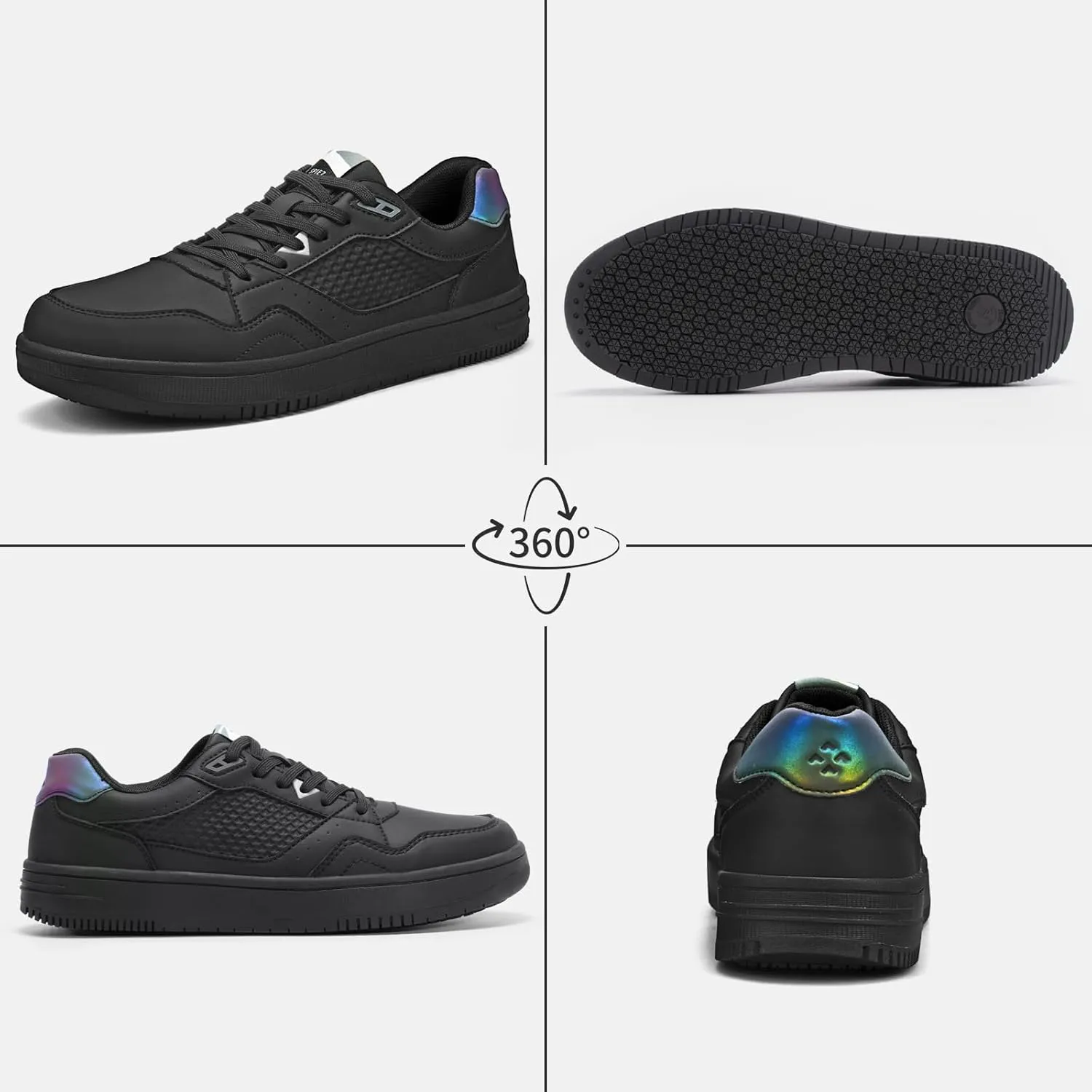 SPIEZ Non Slip Work Shoes Men Women, Oil Stain Slip Resistant Food Service Shoes, Breathable Lightweight Fashion Sneakers for Standing All Day Black US4.5-13.5