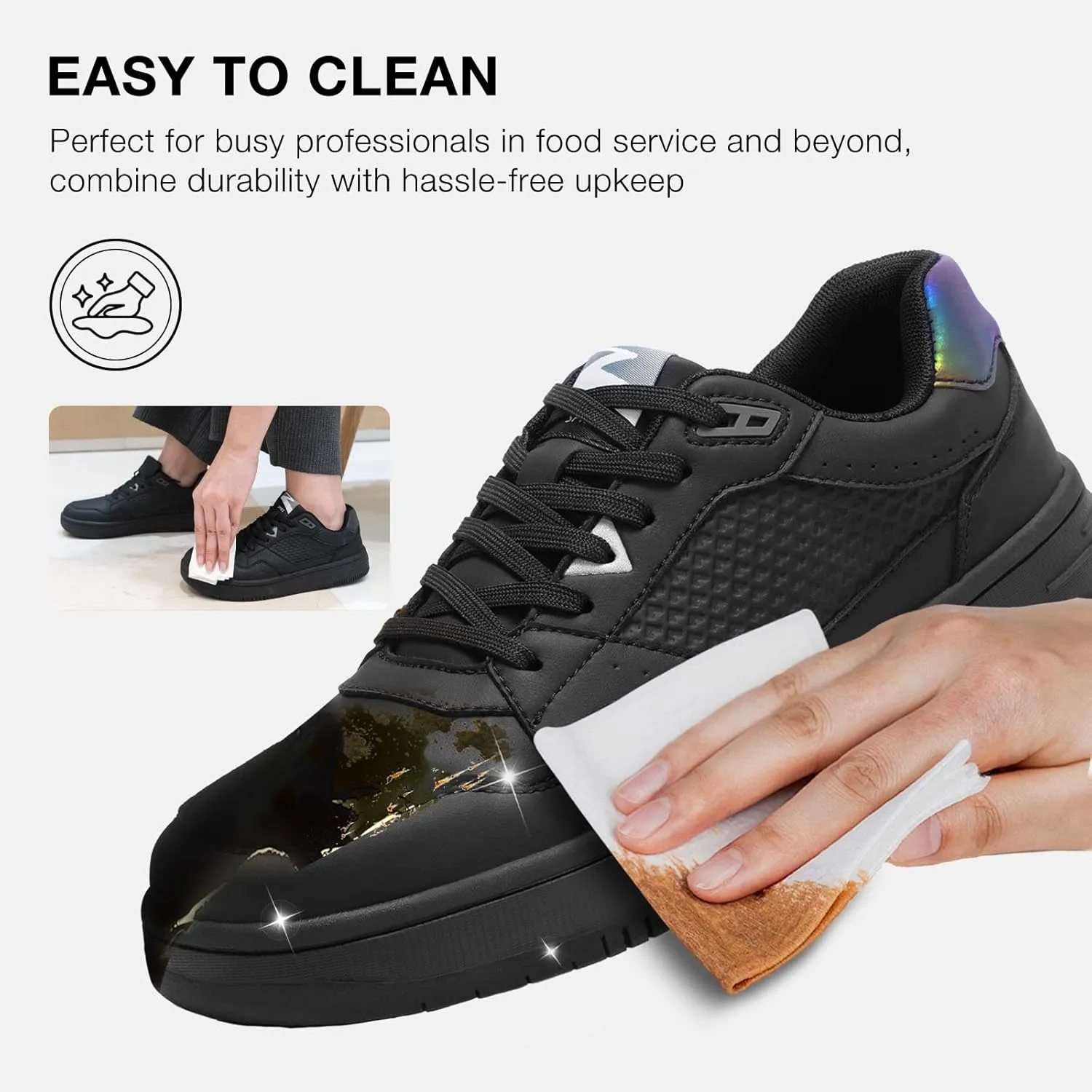 SPIEZ Non Slip Work Shoes Men Women, Oil Stain Slip Resistant Food Service Shoes, Breathable Lightweight Fashion Sneakers for Standing All Day Black US4.5-13.5