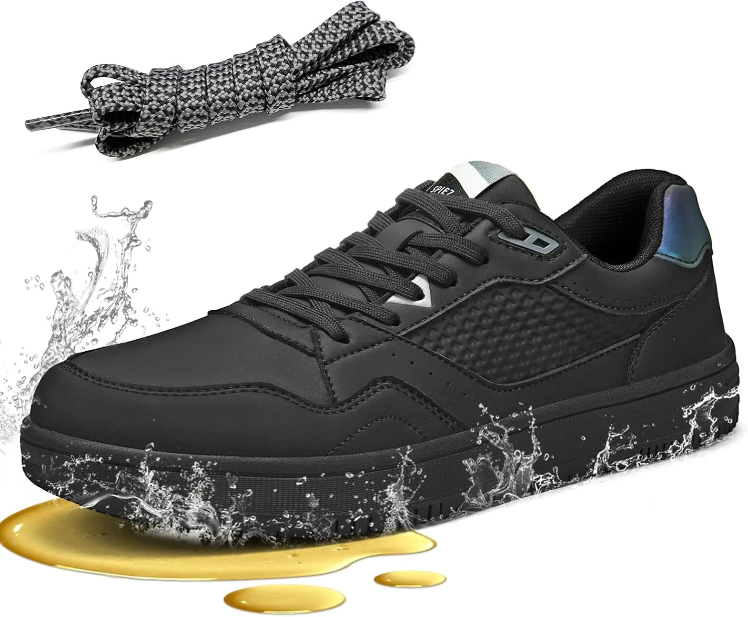 SPIEZ Non Slip Work Shoes Men Women, Oil Stain Slip Resistant Food Service Shoes, Breathable Lightweight Fashion Sneakers for Standing All Day Black US4.5-13.5