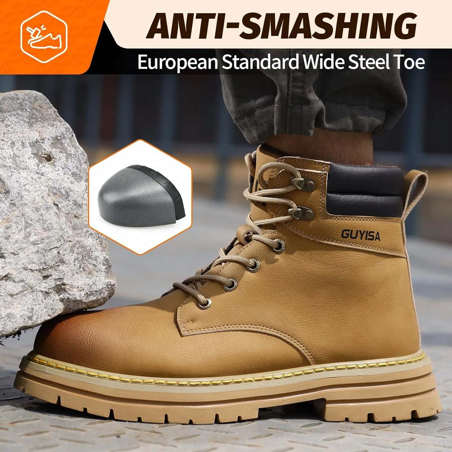 Steel Toe Shoes for Men Lightweight Work Boots for Men Comfortable Steel Toe Boots Industrial Work Shoes Breathable Safety Shoes Construction Steel Toe Sneakers Indestructible Safety Boots