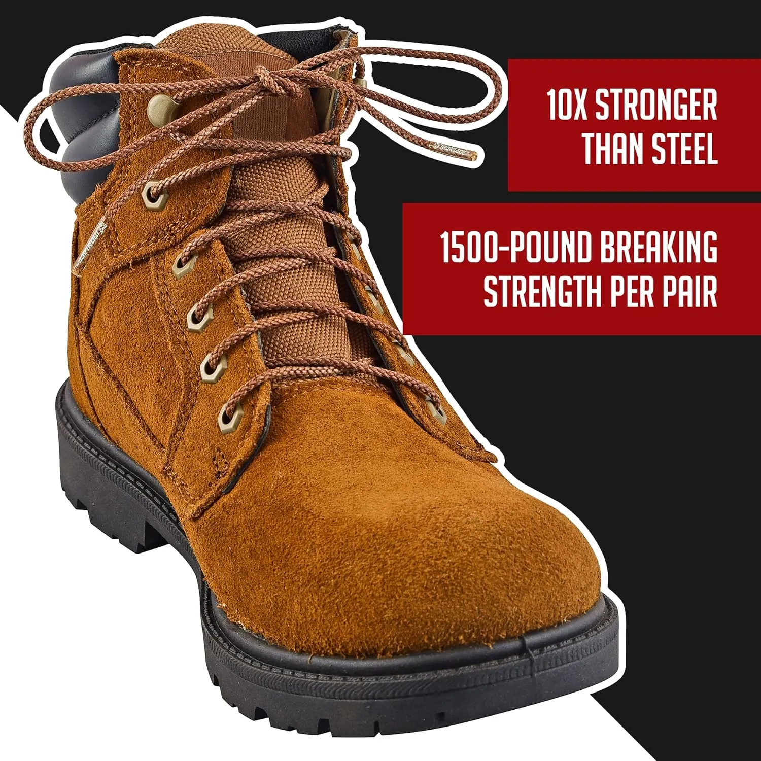 Unbreakable Round Bootlaces - Indestructible, Waterproof & Fire Resistant Laces, 1500-Pound Breaking Strength/Pair