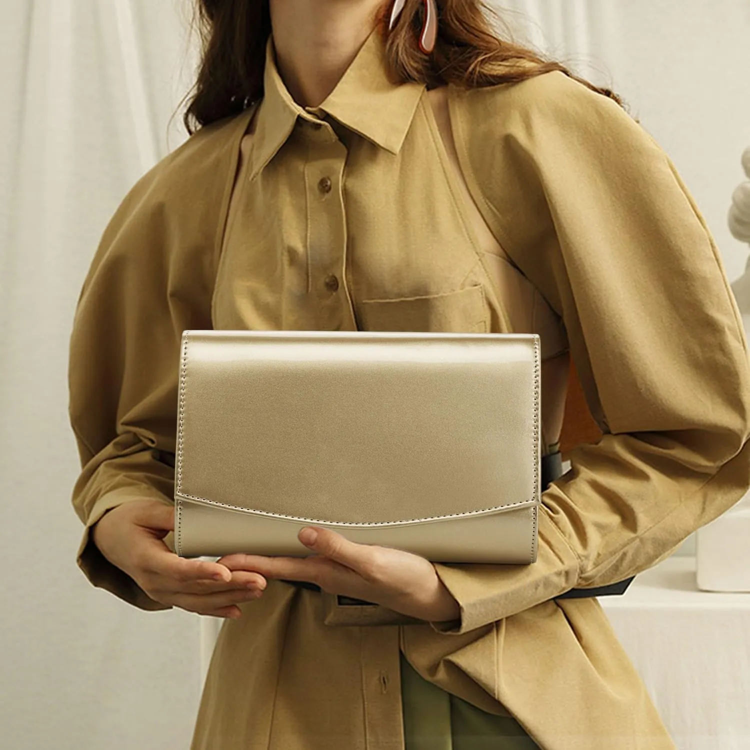WALLYN'S Women Patent Leather Wallets Fashion Clutch Purses, Evening Bag Handbag Solid Color