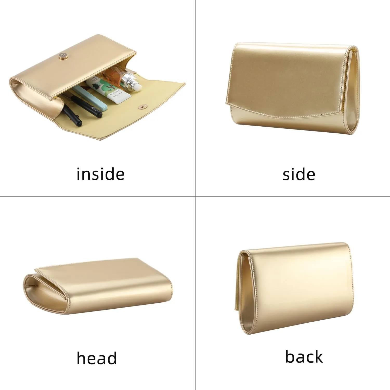 WALLYN'S Women Patent Leather Wallets Fashion Clutch Purses, Evening Bag Handbag Solid Color