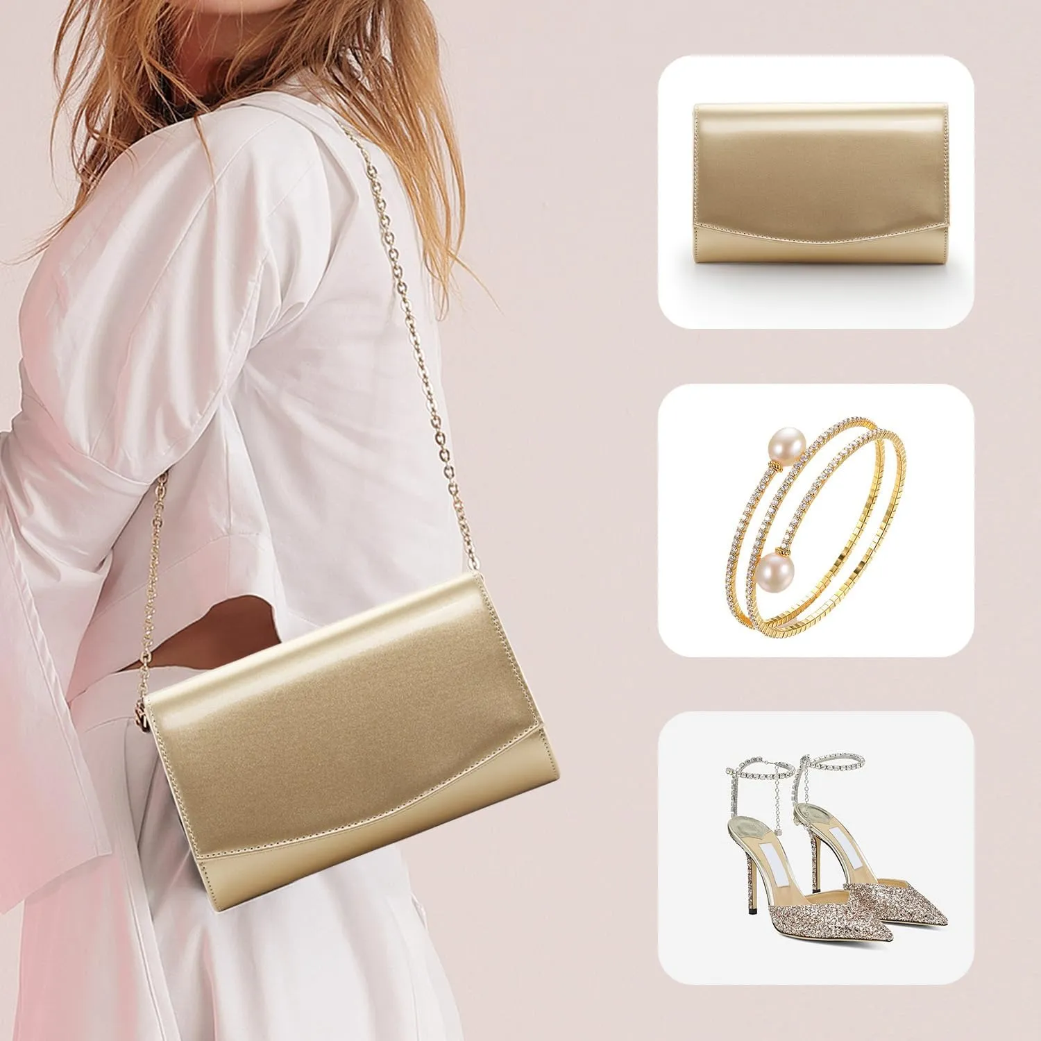 WALLYN'S Women Patent Leather Wallets Fashion Clutch Purses, Evening Bag Handbag Solid Color
