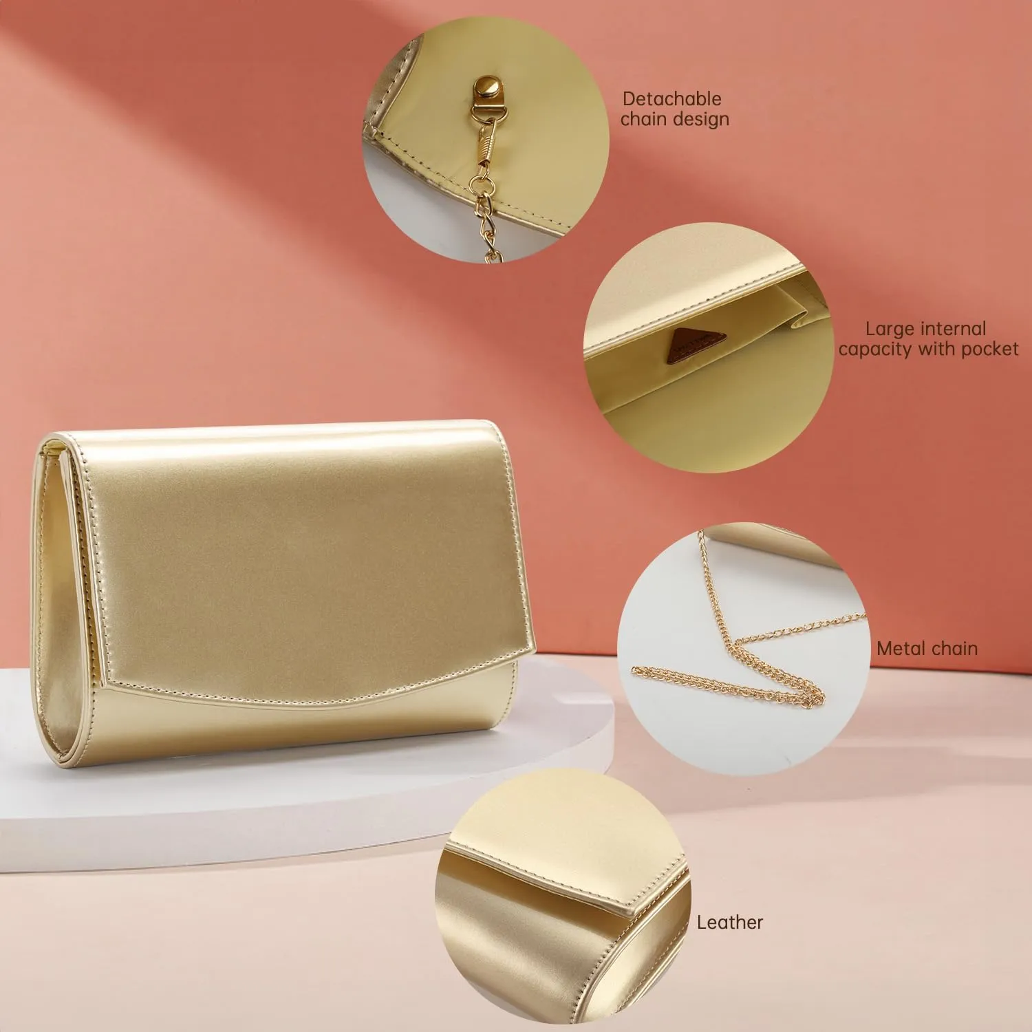 WALLYN'S Women Patent Leather Wallets Fashion Clutch Purses, Evening Bag Handbag Solid Color